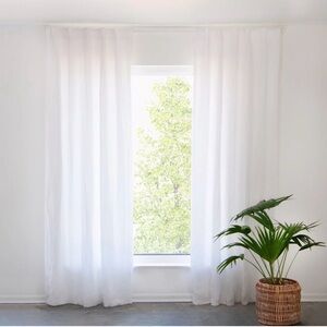 Bokser Home White 100% French Linen CURTAIN PANELS - A Set of Two Panels. New!